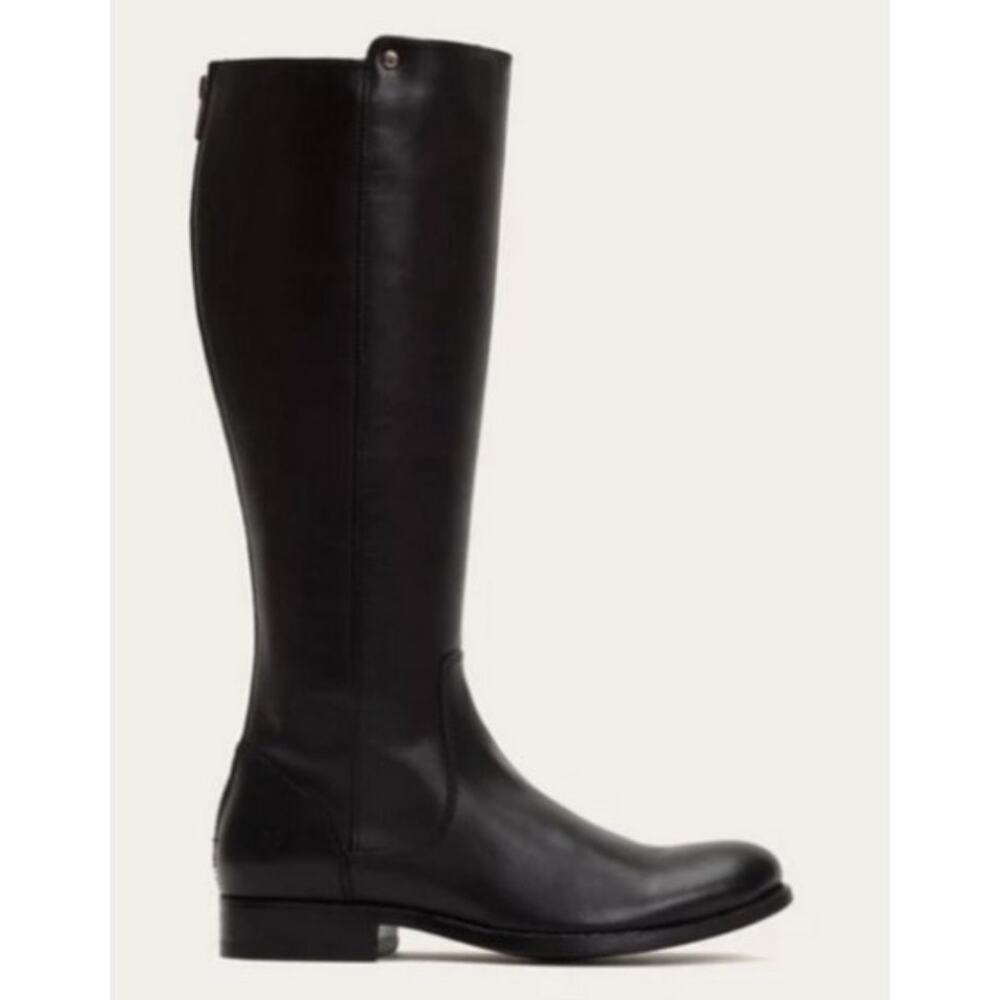 FRYE Women's Melissa Stud Back Zip Boots Black Leather Size 6 NIB Extended Calf